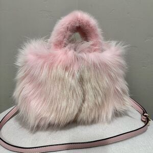 Handmade Real Fox Fur with Mink Fur Handle Satchel Bag, Includes 2 Strap Styles